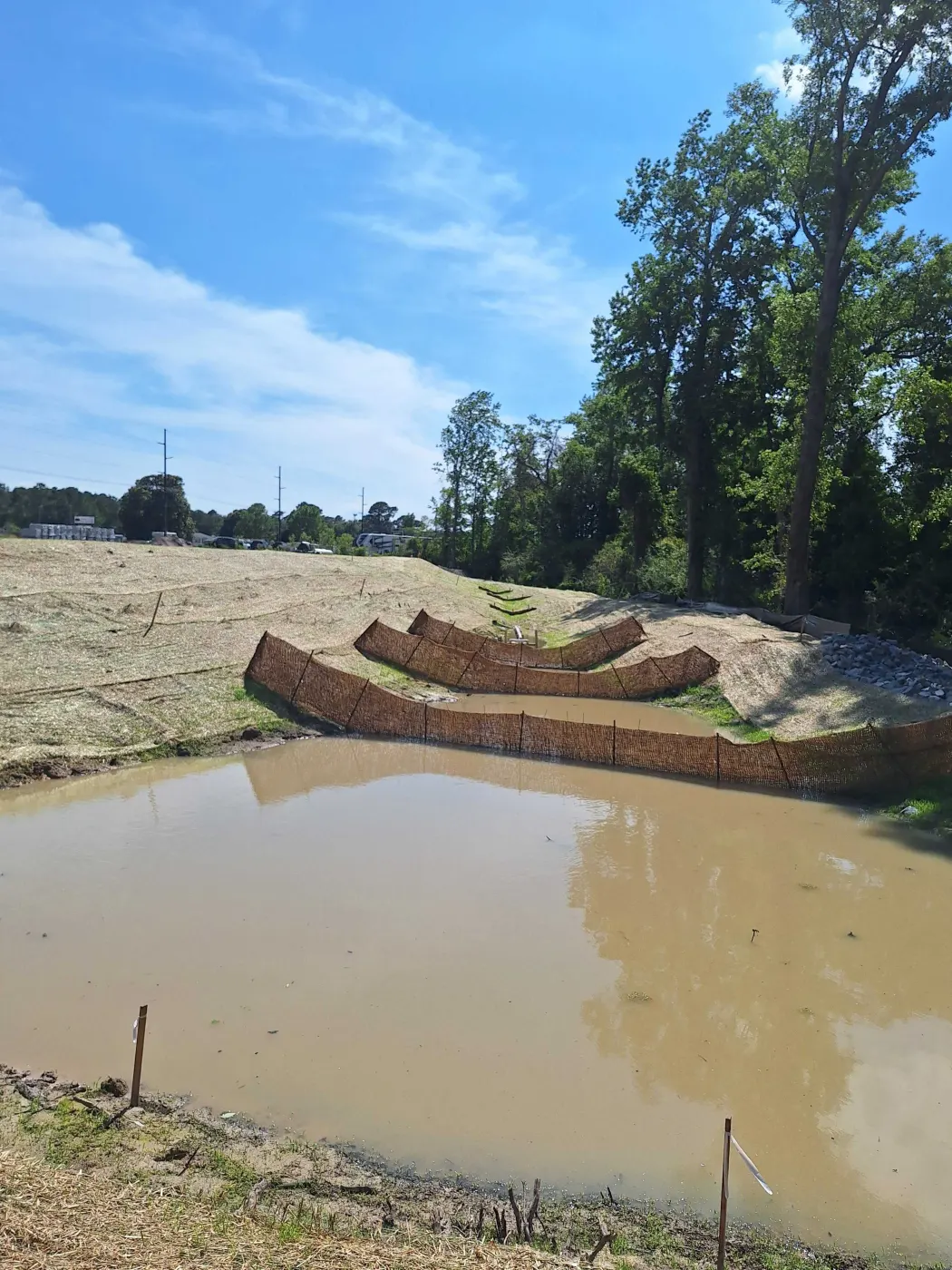New pond holding water after a rain